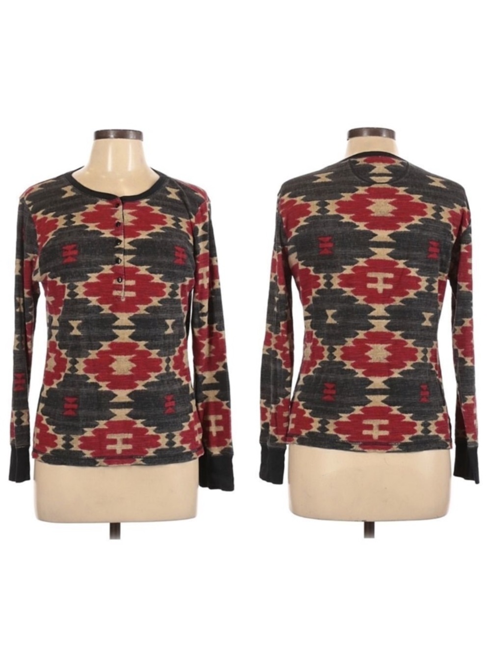 LAUREN RALPH LAUREN Cotton Southwestern Boho Thermal Top L